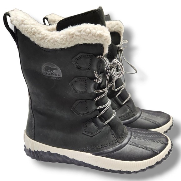 Sorel Out and About Plus Tall Boots Black White Waterproof Fleece Lined 7.5 - Picture 4 of 12